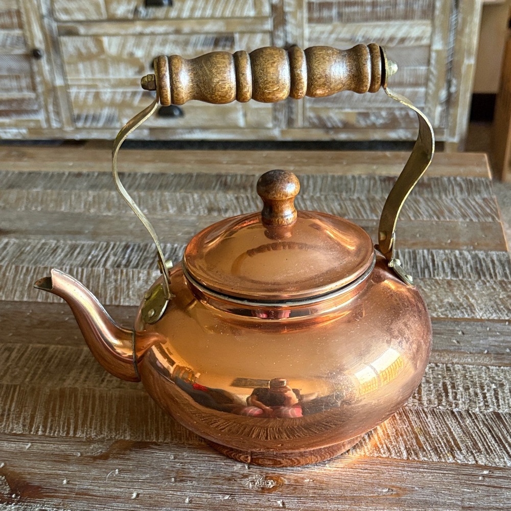 Copper Teapot with Wooden Handle